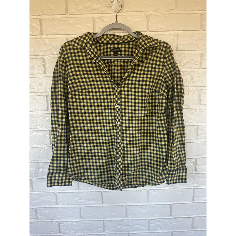 Talbots Button Up Gingham Blue &‎ Yellow, Size Small